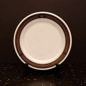 Pyrex Ebony Fleur De Lis Plate Black Band Gold Vintage Milk Glass Corning